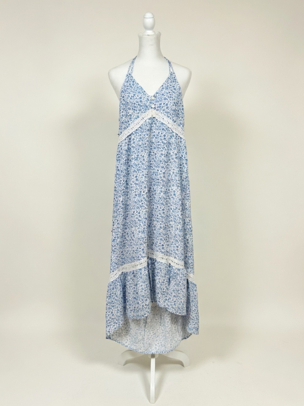 Hollister Light Blue Smocked Dress with Subtle Stripe Rush Coastal